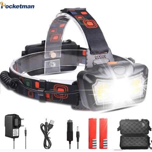 T6+2*COB 30000LM LED Headlamp LED Headlight Head Lamp Flashlight Torch Lanterna head light Use 2*18650 battery for Camping