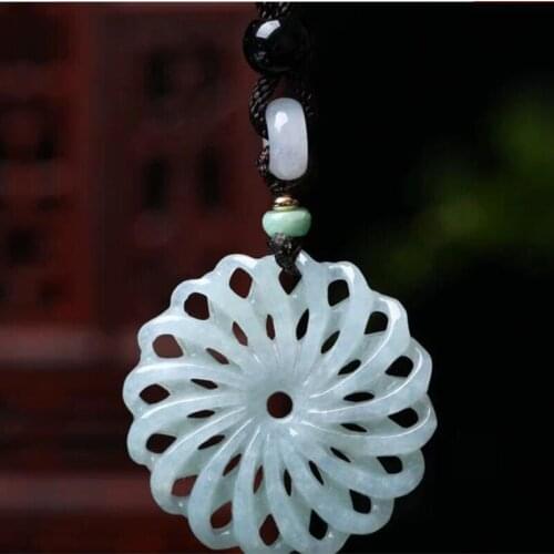 Natural Myanmar Jadeite Hand carved Hollow Jade Pendant Jewelry lucky Exorcise evil spirits Amulet Jade Pendant Fine Jewelry