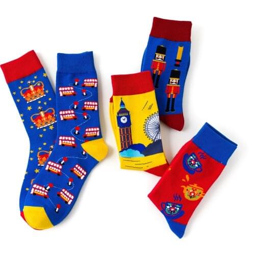 Art Women Socks Man England Bus Crown Cotton Fashion Cool Happy S Personality Special ocks Funny Socks Adult Casual Crew Socks