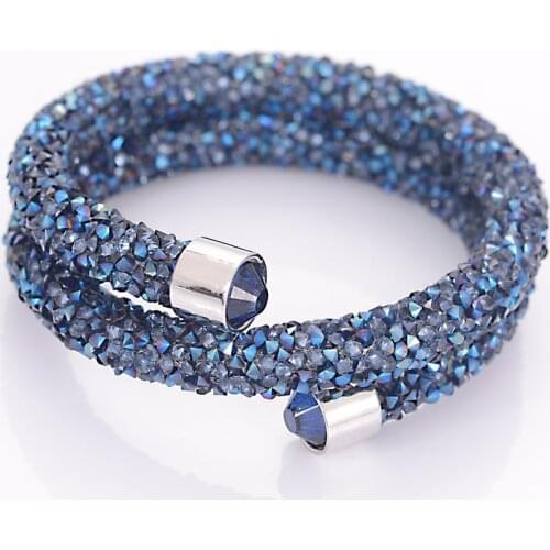 New Arrival Exquisite Double Circle Crystal Rhinestones Dust Cuff Bracelet Bangles For Women New Fashion Jewelry Gift Bangle