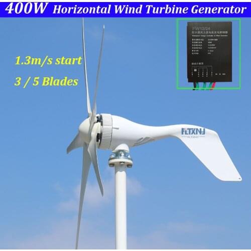New Micro wind turbine generator 400w 12v 24v horizontal low noise with high efficient 3 blades or 5 blades