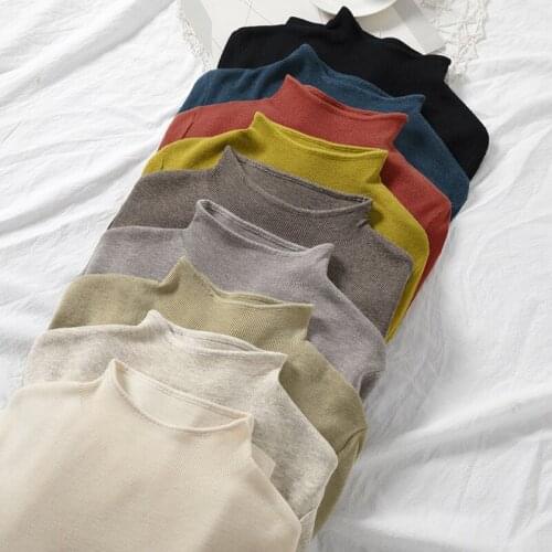 Autumn and winter 2021 new long sleeve woolen sweater skin friendly base coat temperament long sleeve half high collar