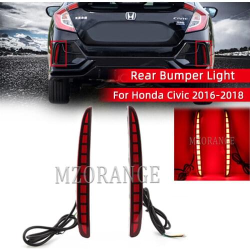 MZORANGE LED Rear Bumper Reflector Light For Honda Civic 2016 2017 2018 Turn Signal Brake Fog Lamp Stop Lamp Car Accessories