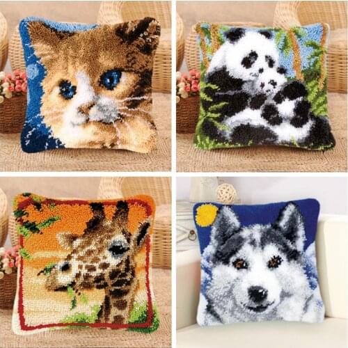 Panda Cat Carpet Embroidery Pillow Knoop Pakket Needlework Set Latch Hook Cushion Button Package Cross stitch kit Latch hook kit