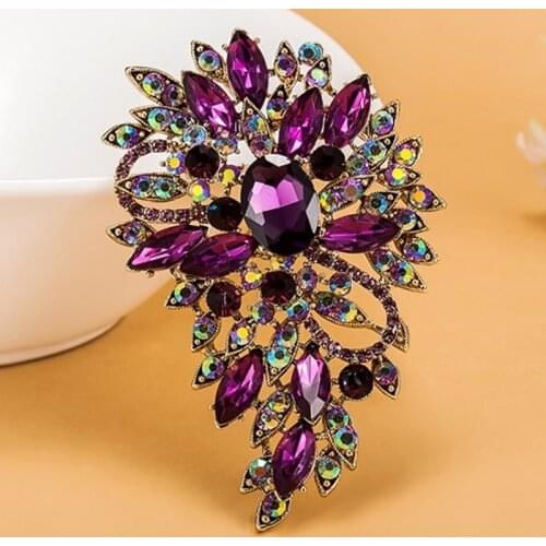 Luxurious champagne Stars Purple Brooch Bouquet Shiny Brand Austrian Crystal Hijab Pins And Broaches Very Nice Christmas Broches