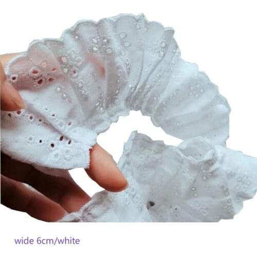 6CM Wide Luxury cotton White Embroidery Lace Fabric DIY applique collar trim ribbon Sewing guipure wedding dress cloth decor