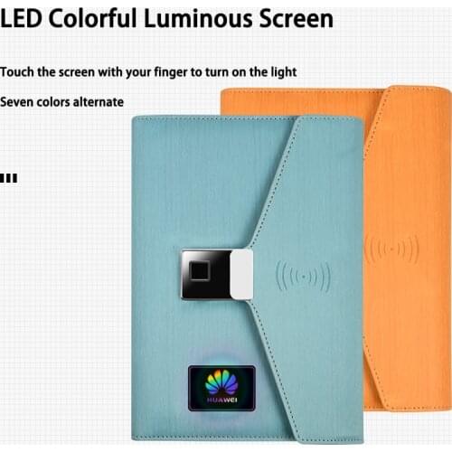 Custom Made Beautiful Leather Smart 10000mah Power Bank Diary Fingerprint Lock Notebook Bluetooth Recording Fingerprint Lock