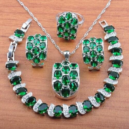 Silver Color With Natural Green Crystal For Women Costume Sets Impressive Hyperbole Party Accessories JS0519