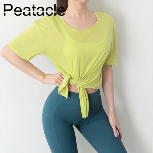 Peatacle Sport Top Women Loose and Thin Quick Dry Short Sleeve T-shirt Running Fitness Sexy Yoga Clothes Summer
