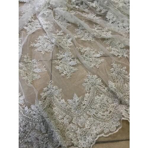New High Quality with beads African Lace Fabric L-388687 French Tull Nigorian Fabric For Women Wedding Dress