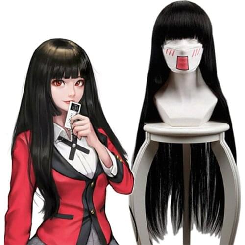 Japanese Anime Kakegurui Cosplay Wig Jabami Yumeko Cosplay Hair Long Black Straight Synthetic wig Cartoon Women Anime Cosplay