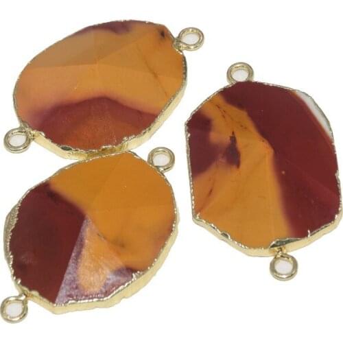 Yellow Gem Stone irregular necklace connector for jewelry making 2021 women natural Bloodstone large face female big 2 loops