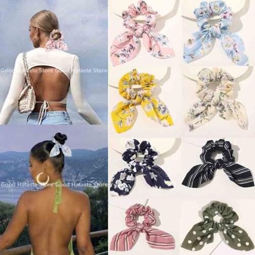 New Chiffon Bowknot Elastic Hair Bands for Women Print Scrunchies Headband Hair Ties Ponytail Holder Girls Hair Accessorie 2021