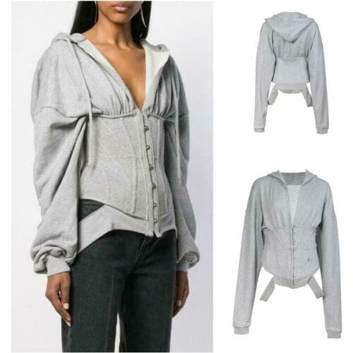 Zip Hoodie Womens Slim Runway Corset Fashion Sport Workout Jacket Sexy Top 2019