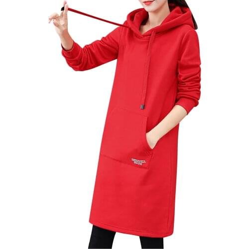 Winter Women Casual Lettering Lengthen Hoodies Windproof Thicken Long Sleeve Pullover Classic Hooded Pockets Sweatshirts Tops