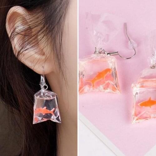 1Pair Kawaii Cartoon Resin Goldfish Imitation Water Bag Shape Charms Earrings Funny Cute Water Pouch Jewelry DIY Handmade