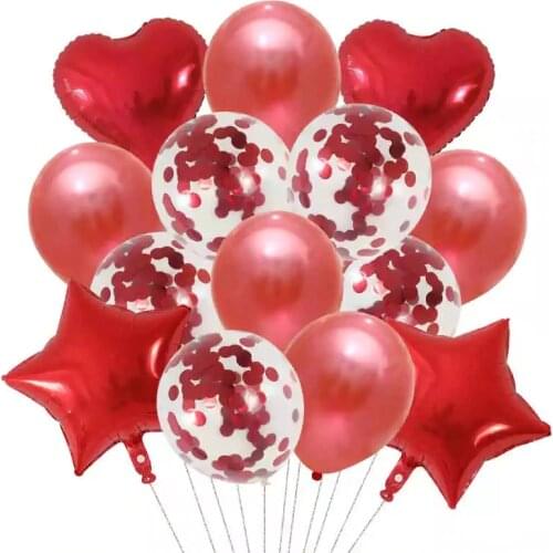 10/14pcs 18inch Red Heart Foil Globos Transparent Confetti Latex Balloons Wedding Valentines Day Gift Birthday Party Decoration