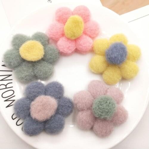 10PCS/lot 5.5cm Plush sunflower Applique Crafts for Garment Accessories And Girl Hair clip Decoration
