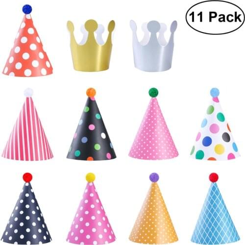 11pcs Birthday Party Hat Childrens Party Colorful Crown Hat Handmade DIY Creative Paper Party Decoration Supplies