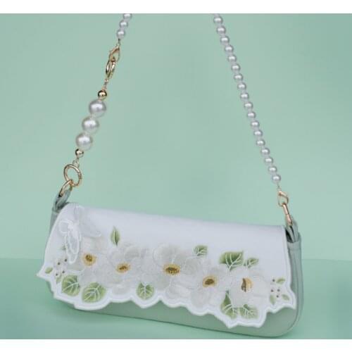 2021 Angelatracy Office Elegent Lady Hanfu Green Embriodery Gardenia Flower Flap Women Shoulder Bag With Bead