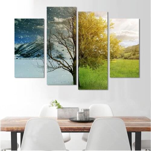 4 Panel Painting Abstract Landscape Canvas Picture Wall Art Painted Poster Autumn Winter Tree Home Decor Living Room Unframed