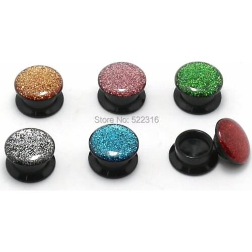 5mm-14mm acrylic glitter 12pcs internal thread ear plug gauges expander wholesale body piercing jewelry mix size lot