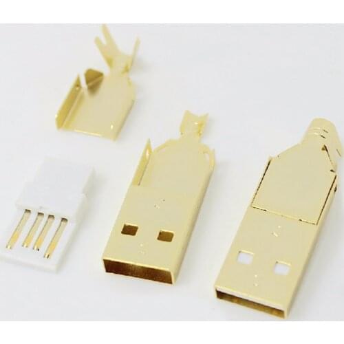 5pcs/lot usb connector gold plating DIY USB 2.0 A type male plug connector wire bonding