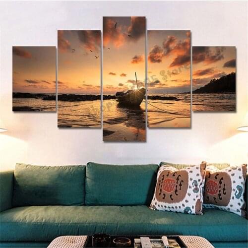5d diy diamond painting Natural scenery, sunset sea boat diamond painting cross stitch embroidery diamond round/square TT4772