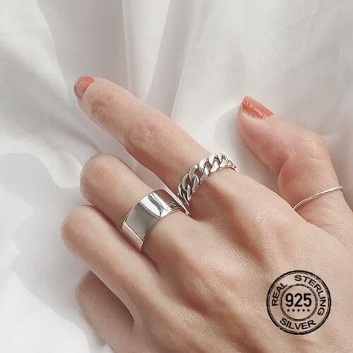 925 Sterling Silver Rings For Women Opening Adjustable Smooth Round Chain Korea Punk Vintage Fashion Party Jewelry Gift INEFFA