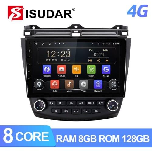 ISUDAR V72 QLED Android 10 Car Radio For Honda/Accord 7 2003-2007 GPS Navigation Multimedia 8 Core RAM 6+128G Stereo 4G No 2din