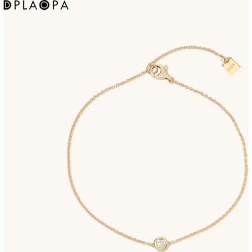 DPLAOPA 925 Sterling Silver Gold Plated Silver Zircon Charm Bracelet Chain Bangle Round CZ Fine Jewelry Luxury Crystal Wedding