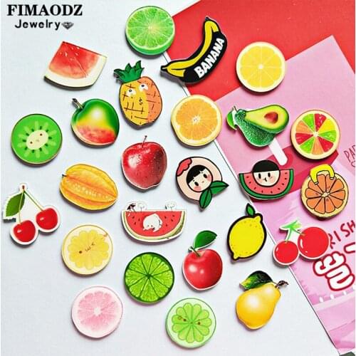 FIMAODZ Banana Apple Orange Lemon Acrylic Brooch Pineapple Avocado Cartoon Fruit Hard Lapel Pins Badge Backpack Accessories