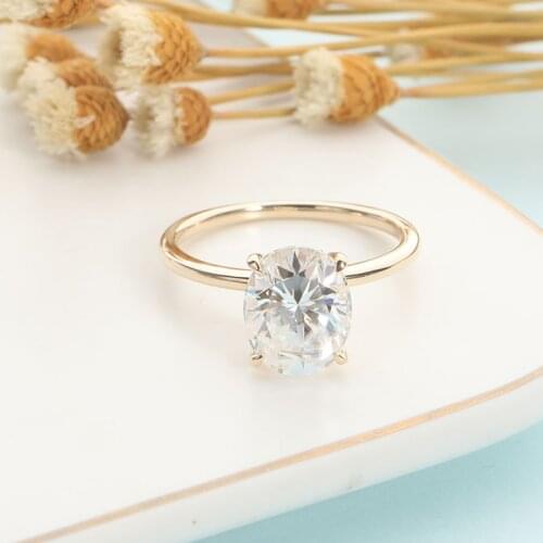 CxsJeremy 14K Yellow Gold 3CT Moissanite Engagement Ring for Women Oval 8*10MM Simulated Diamond Wedding Band Bride Anniversary