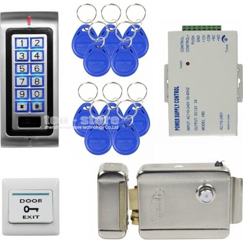 DIYSECUR 125KHz RFID Password Keypad Access Control System Security Kit + Electric Door Lock + Exit Switch K2