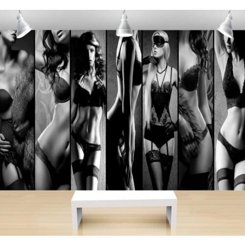 Photo wallpaper Modern newest wallpaper fashion girl black and white collage clothing shop backdrop wallpaper mural