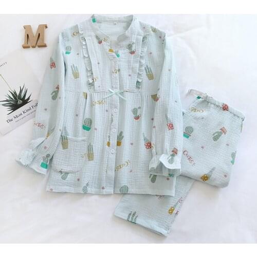 Cotton Double Layer Gauze Thin Breast-feeding Clothes Long Sleeve Pajama Set Women Plus Size Loose Casual Maternity Clothes 2020