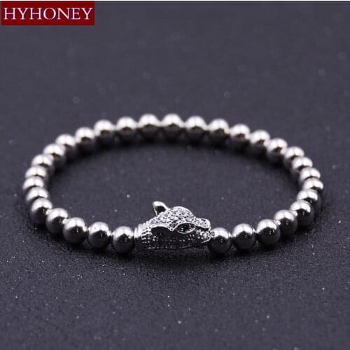 HYHONEY 2017 Micro Pave Zirconia CZ Dragon Bracelets Brass Metal 6MM Beads Strand Bracelet Men Jewelry pulseras