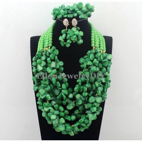 Indian Full Nigerian Wedding Beads Jewelry Set 5 Layers Green African Beads Jewelry Coral Beads Necklace Sets W12841