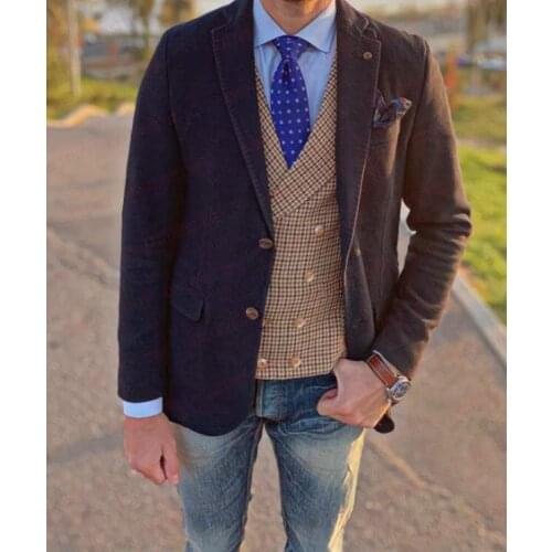 Classic Brown Tweed Plaid Men Vest Double Breasted Waistcoat for Men Tailored Slim Fit Wedding Prom Suit Vests Sleeveless Tops