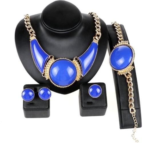 Women Party Bridal Fine African Beads Jewelry Sets For Wedding Dress Accessories Resin Gem Pendants Necklace Earrings Rings Set