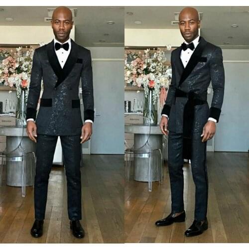 Handsome Men Tuxedo Groom Suits Floral Pattern Shawl Lapel Double Breasted High Quality Business Prom Party Blazer Jacket (Jacke