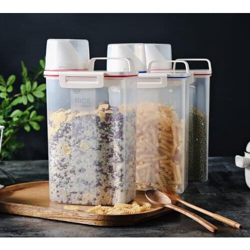 2KG Japanese Style Kitchen Rice Bucket Portable Plastic Sealed Multi Grains Storage Box With Measuring Cup