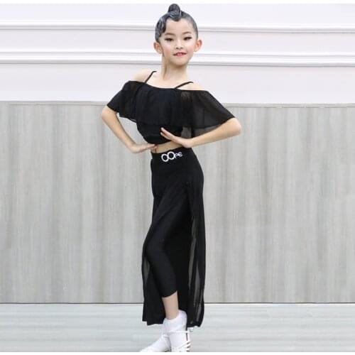 Latin Dance Costume Black Girls Set Summer Clothes Stage Costume Ballroom Practice Wear Mesh Tap Dancewear Dancer Outfit DL7692