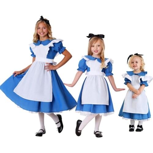 Little Kids Girl Lolita Cute Dress Blue Princess Cinderella Maid Cosplay Costumes Alice In Wonderland Children Cosplay Halloween