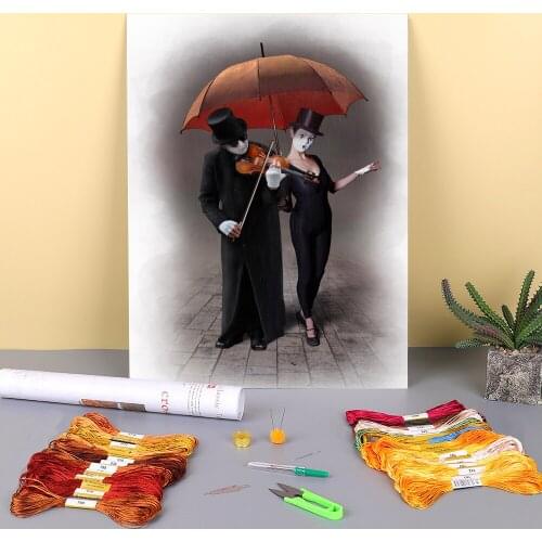 Woman Girl Printed Water-Soluble Canvas 11CT Cross-Stitch Embroidery Kit DMC Threads Handiwork Sewing Handicraft Needle