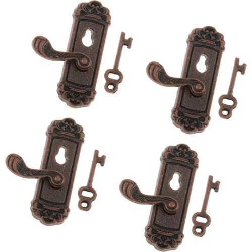 4 Pieces 1/12 Scale Dolls House Miniature Right Handle key Set Door Knob Fittings