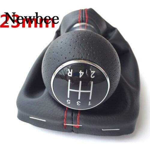 Newbee 23mm Red Stitch 5 Speed Car Manual Gear Shift Knob Leather Gaiter Boot Lever Cover For Audi A3 8L 2001 2002 2003