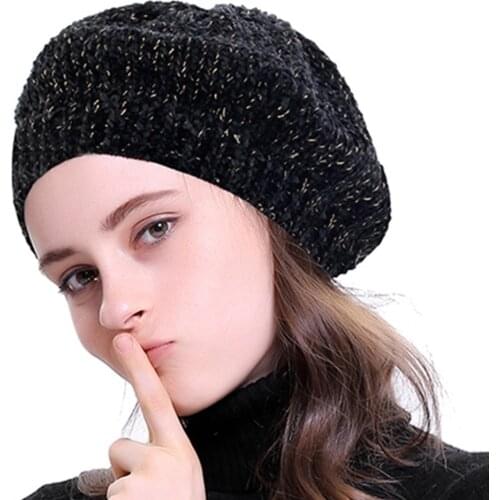 Charm Wood Fashion Elegant Sweet French Style Women Ladies Beret Lovely Female Winter Cap Silver Gold Line Knitted Warm Hat