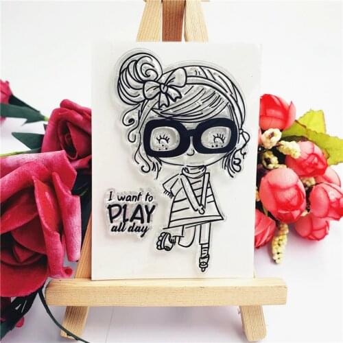 PANFELOU 6*9cm glasses doll girl Transparent Silicone Rubber Clear Stamps cartoon for Scrapbooking/DIY Easter wedding album