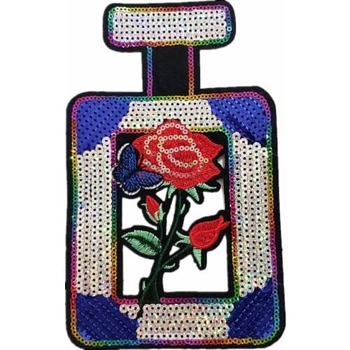 Perfume Bottle Iron On Patches For Clothing Luxury Sequins Patch Iron Ons Sequined Stickers Clothes Large Biker Badge Christmas